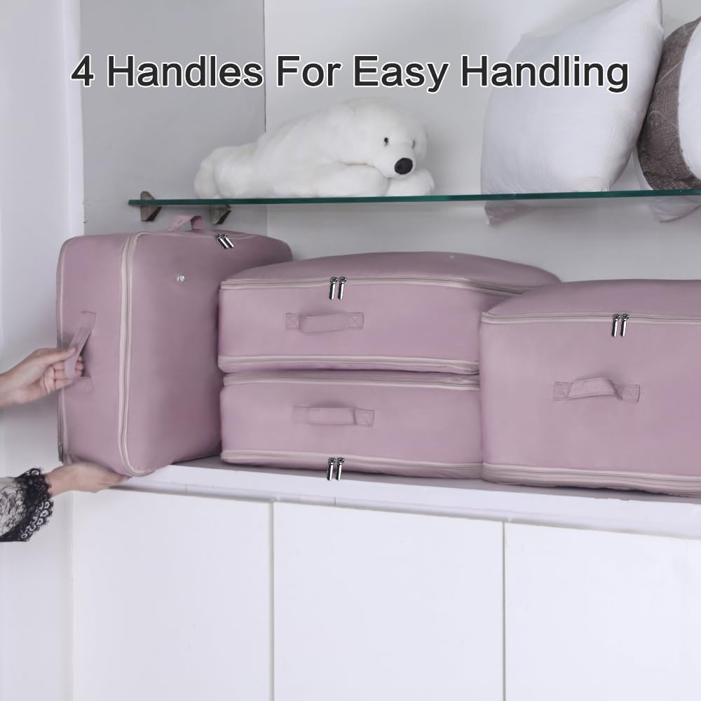 Ultra Space Saving Self Compression Storage Bags with Zipper, (pink) -Compression Organize for Bedding, Comforter Storage Bag for Blankets Duvet Quilts Pillows