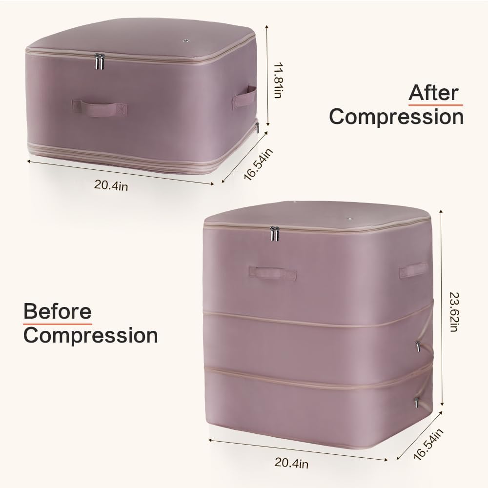 Ultra Space Saving Self Compression Storage Bags with Zipper, (pink) -Compression Organize for Bedding, Comforter Storage Bag for Blankets Duvet Quilts Pillows