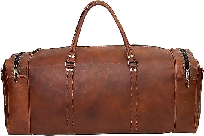 Leather Duffle Bag for Men Luggage Handmade Travel Bag Carry On Luggage Weekender Bags Overnight Gym Sports Cabin Holdall Bag For Airplanes Men And Women (21 Inch Brown)
