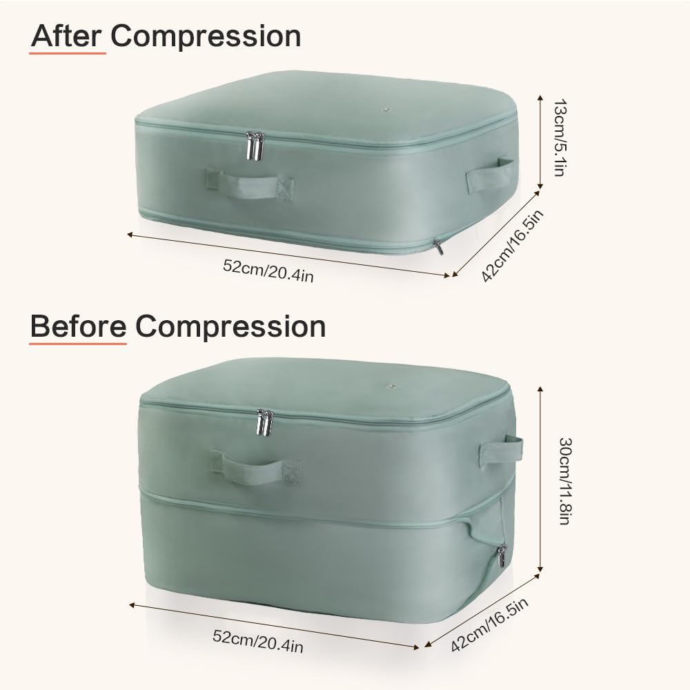 Ultra Space Saving Self Compression Storage Bags with Zipper, (Green) -Compression Organize for Bedding, Comforter Storage Bag for Blankets Duvet Quilts Pillows