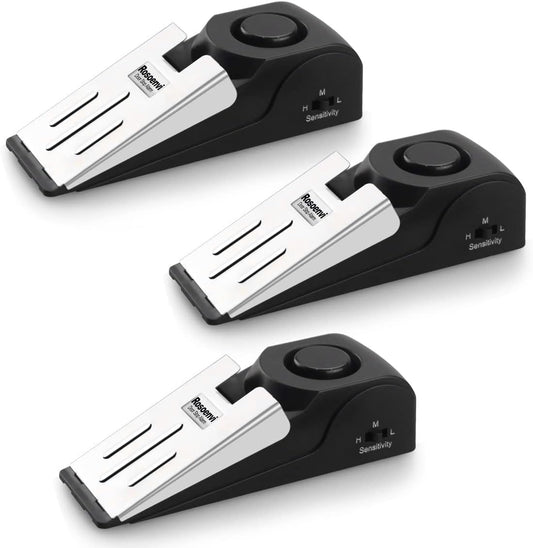 3 Pack Door Stop Alarm, Door Stopper with 120DB Security Alarm, Floor Wedge Door Stop Siren, Door Security Devices for Traveling, Apartment, Hotel and Home, Black