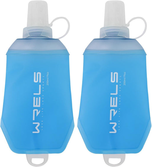 200ml/350ml/500ml Collapsible Soft Flask,BPA Free Folding Soft Water Bottle with Hanging Ring,Lightweight TPU Hydration Flask for Running Marathon Cycling Hiking(200ml-2 Packs)