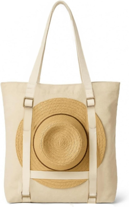 Large Beach Tote Bag with Hat Holder Straps, Womens large beach bag- Vation beach Tote