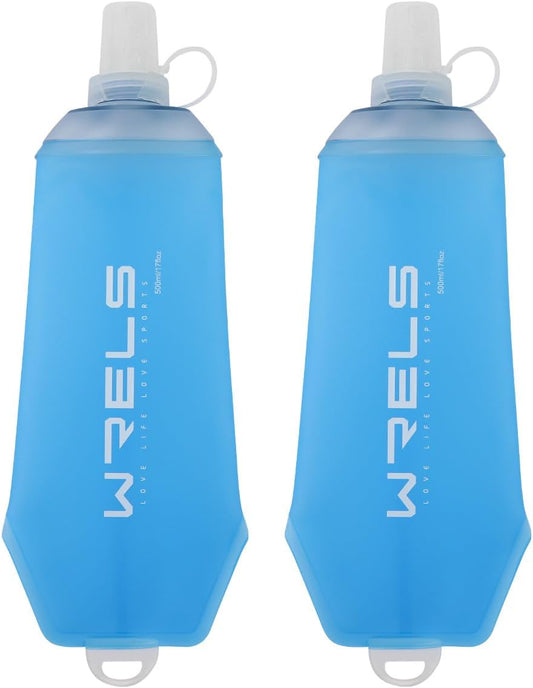 200ml/350ml/500ml Collapsible Soft Flask,BPA Free Folding Soft Water Bottle with Hanging Ring,Lightweight TPU Hydration Flask for Running Marathon Cycling Hiking(500ml-2 Packs)