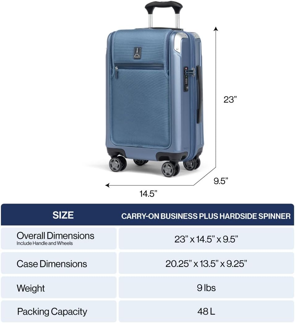 Travelpro Platinum Elite Hardside Expandable Carry on Luggage, 8 Wheel Spinner, TSA Lock, Hard Shell Polycarbonate Suitcase, Dark Sky Blue, Carry on Laptop Pocket 21-Inch