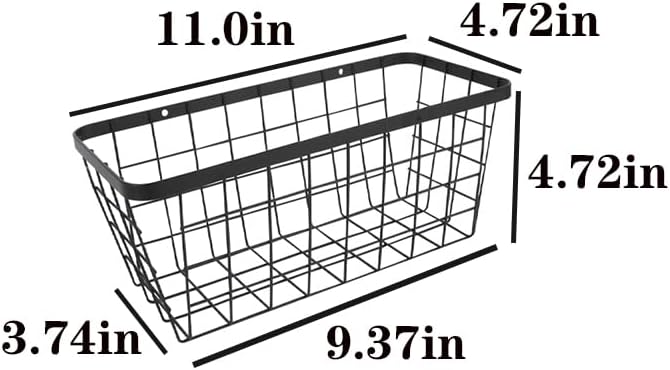 2 Pack Hanging Wall Basket Organizer Over the Cabinet Door Wire Baskets for Organizing -Space-Saving Hanging Baskets for Organizing Wall Mount Storage,No Drilling Adhesive Wall Storage Basket, Black