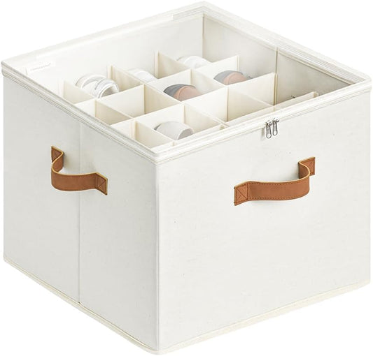 StorageWorks Shoe Organizer for Closet, Fits up to 16 Pairs, Shoe Cubby Storage Containers with Adjustable Dividers and Clear Cover, Beige