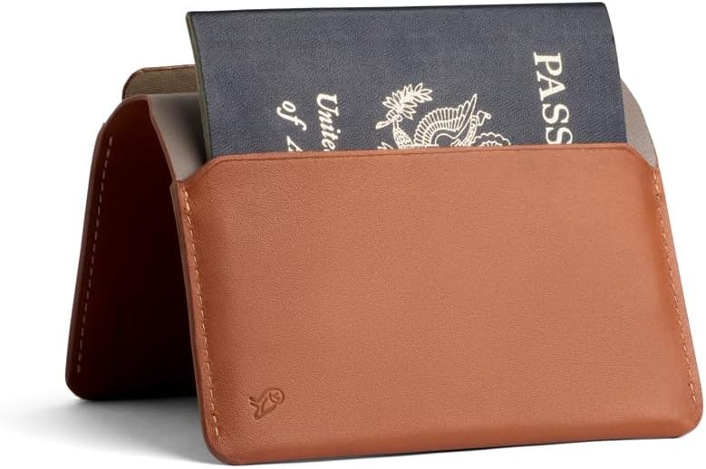 Bellroy Passport Cover (slimline travel wallet/pouch with card slots and space for cash plus travel documents) - Caramel