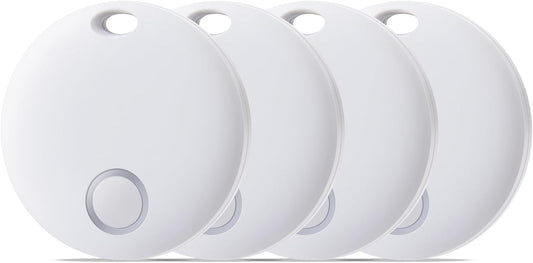 Reyke Smart Tag, Bluetooth Luggage Tracker, Works with Apple Find My (iOS Only), Item Locator for Key, Luggage, Backpack, Wallet, IP67 Waterproof, 4 Pack White