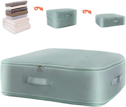 Ultra Space Saving Self Compression Storage Bags with Zipper, (Green) -Compression Organize for Bedding, Comforter Storage Bag for Blankets Duvet Quilts Pillows