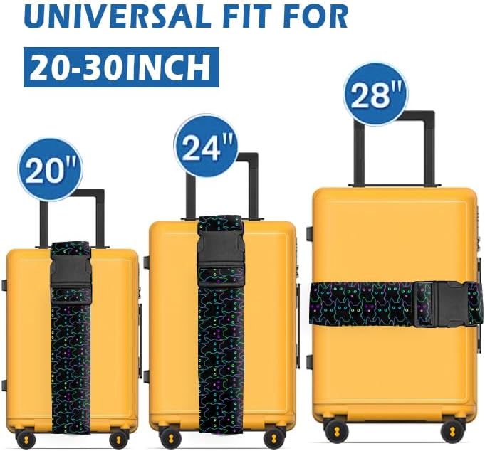Luggage Straps for Suitcases Travel Belt Accessories, Cute Suitcase Strap, Adjustable Luggage Belt Strap, Heavy Duty with Quick-Release Buckle Luggage Strap Cute Black Cats