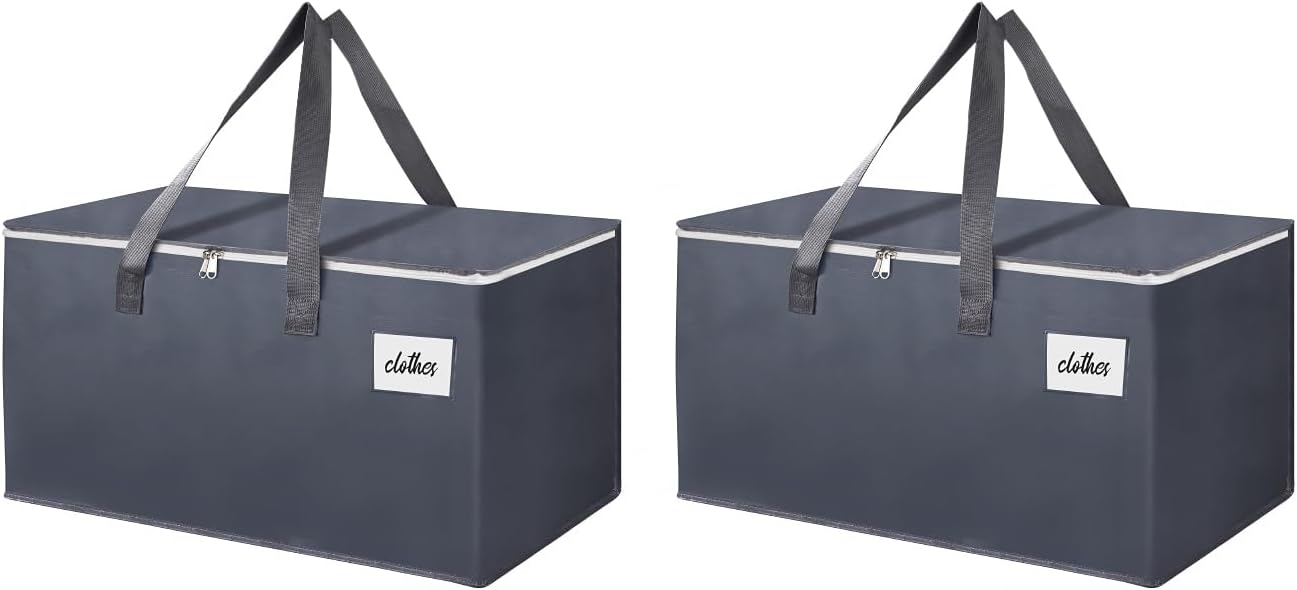 2 Pack Extra Large 93L Moving Bags, 60lb Heavy Duty Moving Totes with Triple-layered Thickening Technology, Strong Zippers & Handles, Easy Open Lids, Water-Resistant, Storage Totes, Fold Flat