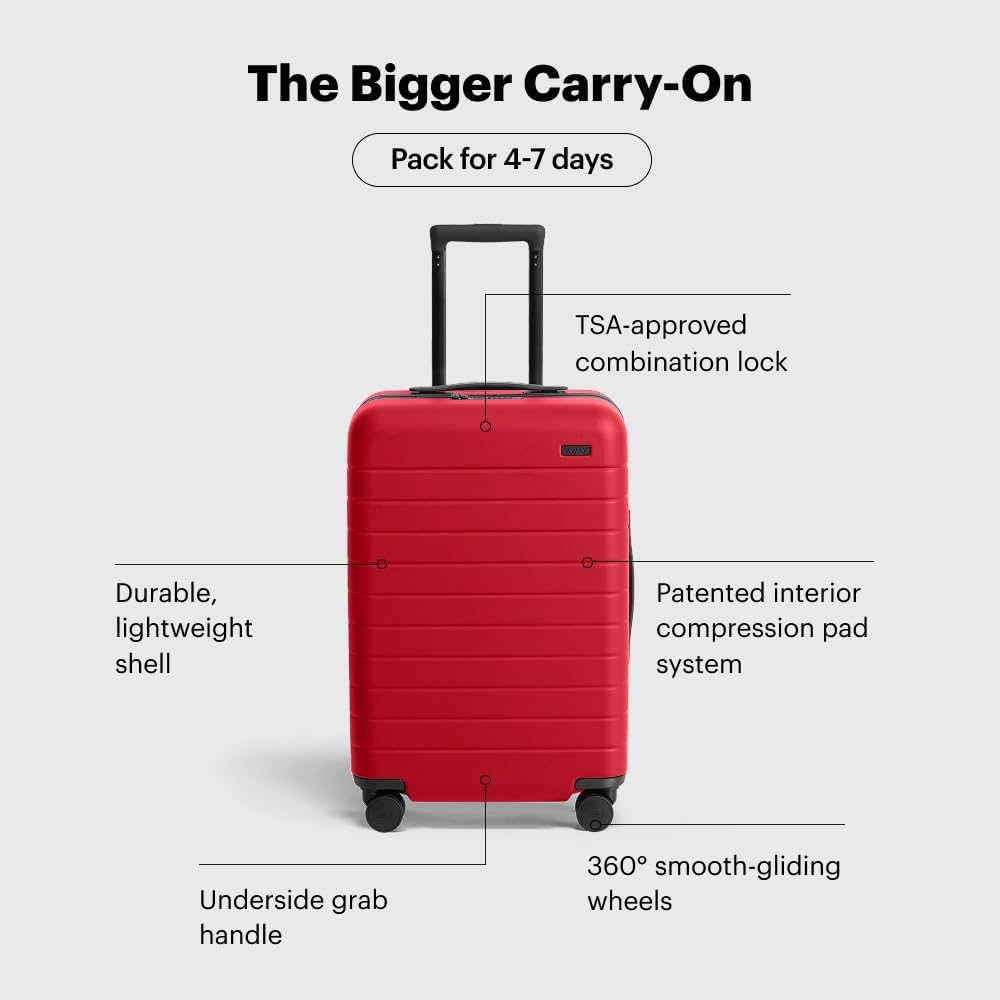Away Bigger Carry-On Luggage, Lightweight Hardside Large Suitcase with Spinner Wheels, TSA Lock, Airline Approved, Cherry Red