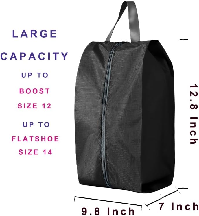 Travel Shoe Bags, Set of 12, Large Oxford Fabric Storage Bags with Zipper and Handle, Water-Resistant Pouches (Black)