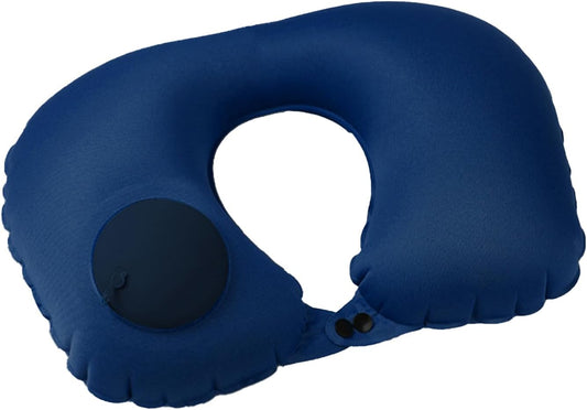Inflatable Travel Pillow for Sleeping Airplane - Inflatable Neck Pillow for Traveling on Plane, Press to Inflate,Portable Travel Neck Pillow with Carry Bag （Drak Blue）