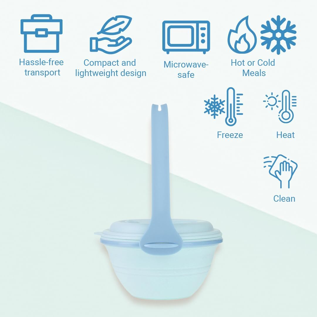 kūpaa Bowl & Carrier Duet – Microwave Safe Silicone Lunch Box For Adults– Collapsible, Leakproof, Food-Grade, Reusable To-Go Container (Glacier)