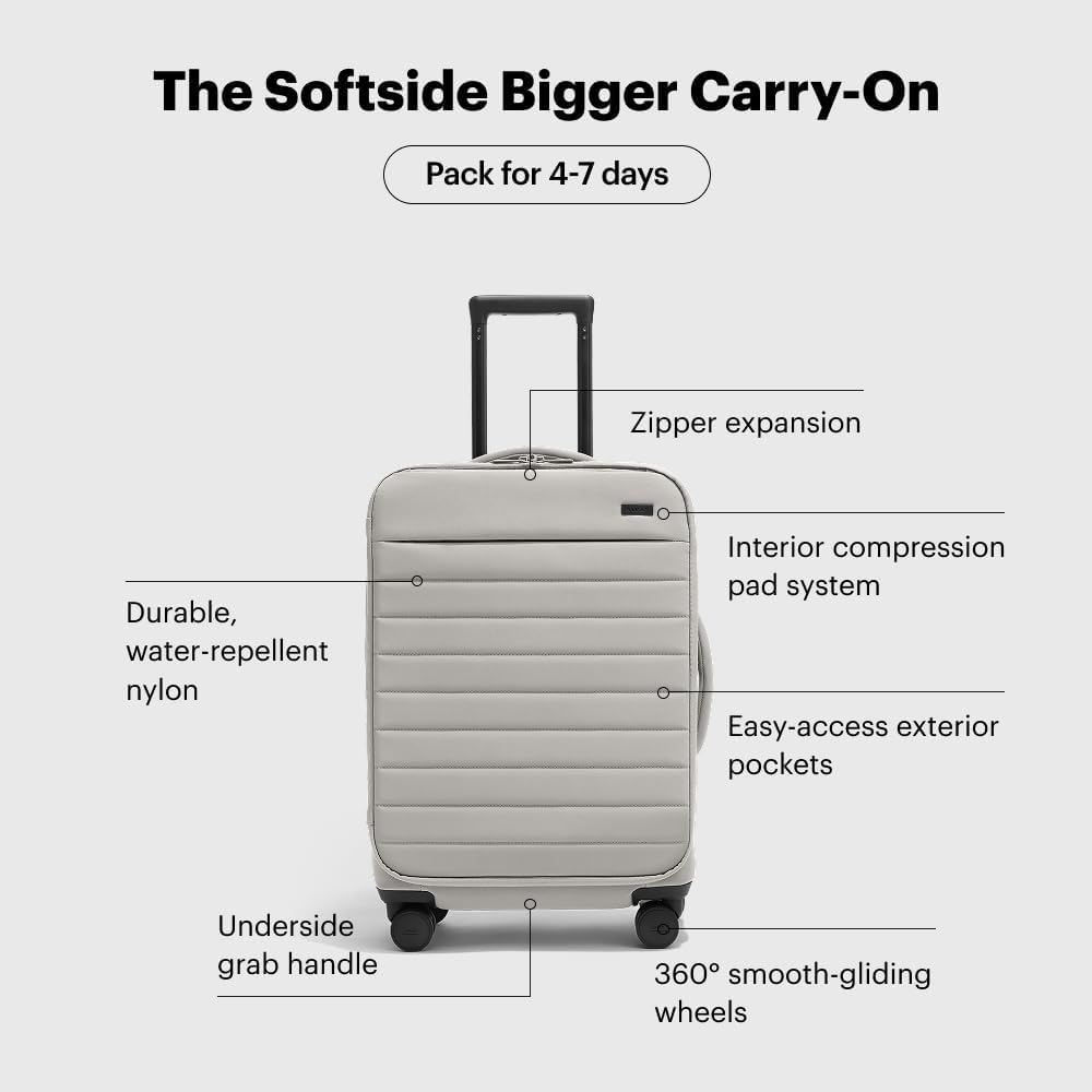Away Softside Bigger Carry-On Suitcase, 23 Inch Lightweight, Expandable High-Strength Nylon Luggage With Spinner Wheels, Meets Requirements for Most Major Airlines, Cloud Gray