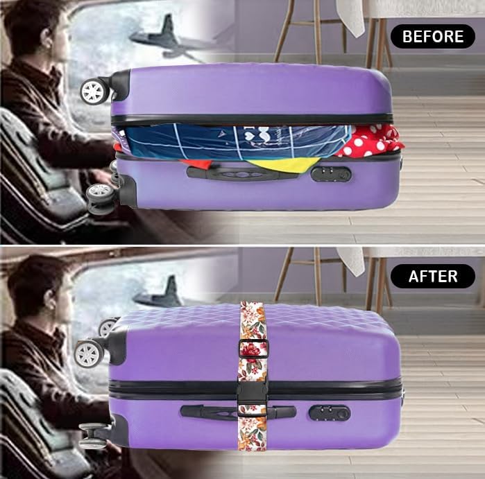 Luggage Straps for Suitcases Travel Belt Accessories, Cute Suitcase Strap, Adjustable Luggage Belt Strap, Heavy Duty with Quick-Release Buckle Luggage Strap Luxury Colorful Flowers