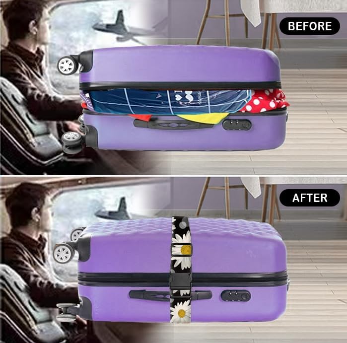 Luggage Straps for Suitcases Travel Belt Accessories, Cute Suitcase Strap, Adjustable Luggage Belt Strap, Heavy Duty with Quick-Release Buckle Luggage Strap Cute Daisy