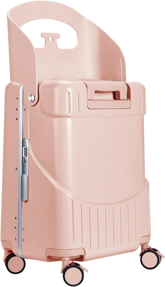 MRPLUM Ride On Luggage with Seat for Kids&Adults with Seat Belt,Hard Shell Lightweight Rolling Spinner Wheels Travel Luggage with TSA Lock,20 inch,Pink