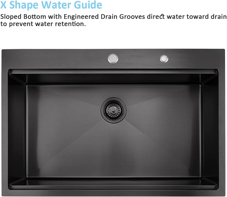 33 Inch Black Drop In Kitchen Sink Workstation-Bokaiya 33x22 Black Stainless Steel Kitchen Sinks Top Mount Ledge Workstation 16 Gauge 10" Deep Single Bowl Kitchen Sink with Cutting Board