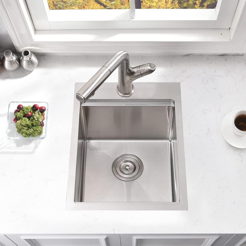15 Inch Drop In Bar Sink Workstation-Bokaiya 15x20 Small Kitchen Outdoor Rv Sink Stainless Steel 16 Gauge Wet Bar Drop In Single Bowl Island Sinks with Cutting Board