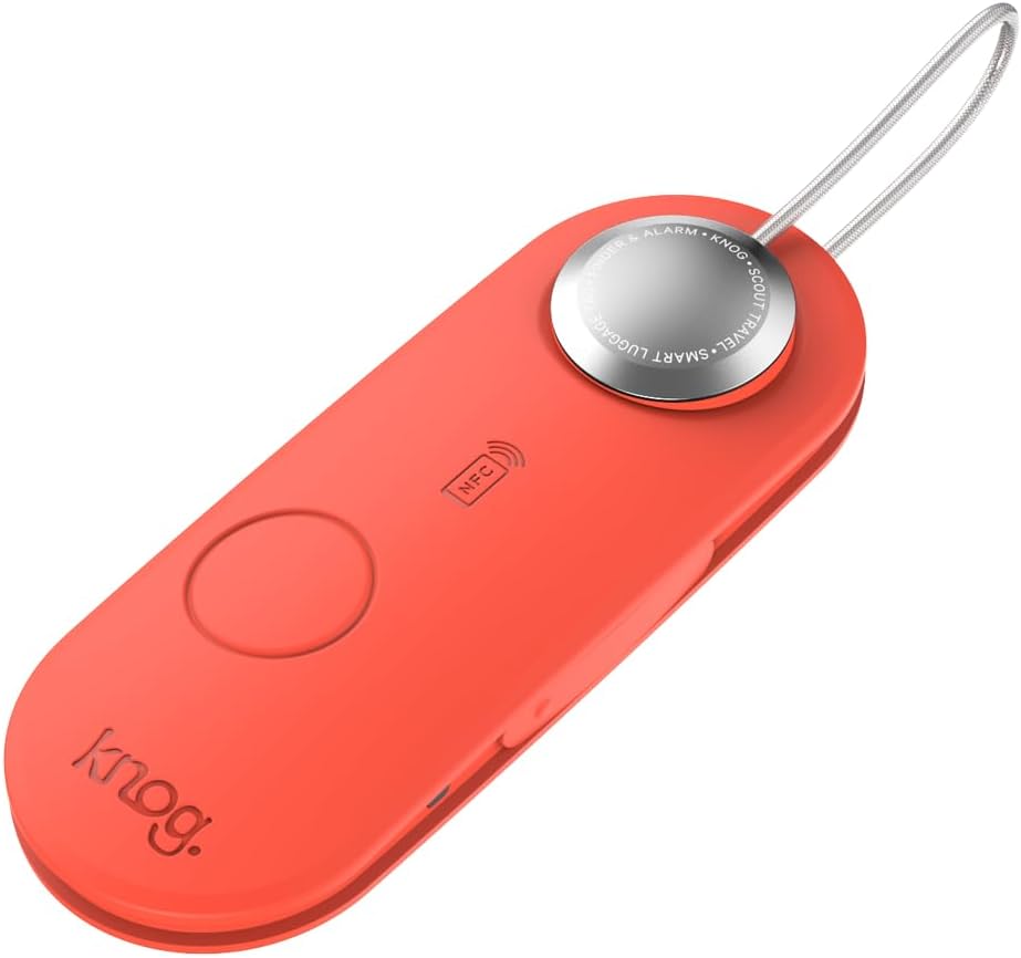 Knog Scout iOS Smart Tag, Tracker & 85d Alarm– Rechargeable Luggage Tag Compatible with iOS App & Apple Find My, Digital Contact Info, Remote Chime, Low Battery Alerts, Water-Resistant, Red