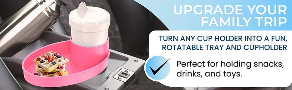 Complete Kids Travel Tray Kit - Easily Expands Cup Holder into 360° Cup & Travel Tray for Kids Car Seat, Booster, and Stroller - Toddler Road Trip Essentials Set Includes Coaster & Brush (Blue)