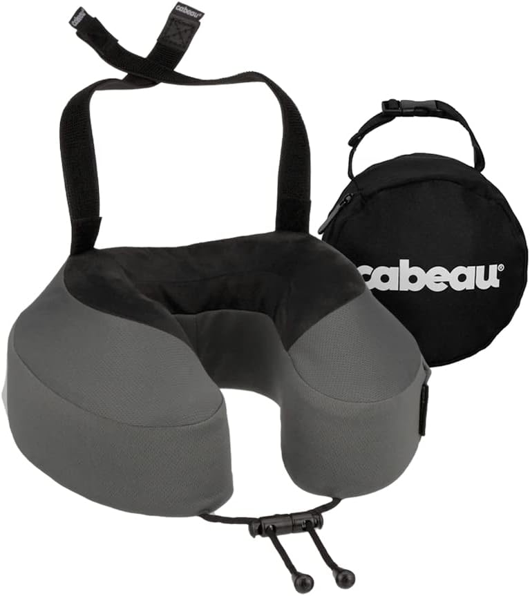 Cabeau Airplane Travel Pillow for Long Flights - Evolution S3 - Supportive Memory Foam with Seat Straps to Secure Your Head and Neck and Provides 360° Support (Steel Grey)