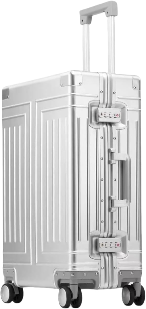 All Aluminum Magnesium Carry On Luggage，Cut from Whole Aluminum Sheet，22x14x9 Airline Approved ，（3rd Generation，Premium Magnesium Metal zipperless suitcase ） (silvery, 24inch)