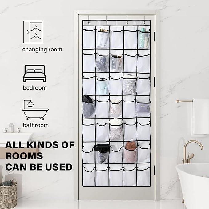 Over the Door Shoe Organizer, 24 Large Breathable Mesh Pockets, Hanging Storage Holder, Hanging Shoe Organizer(Grey)