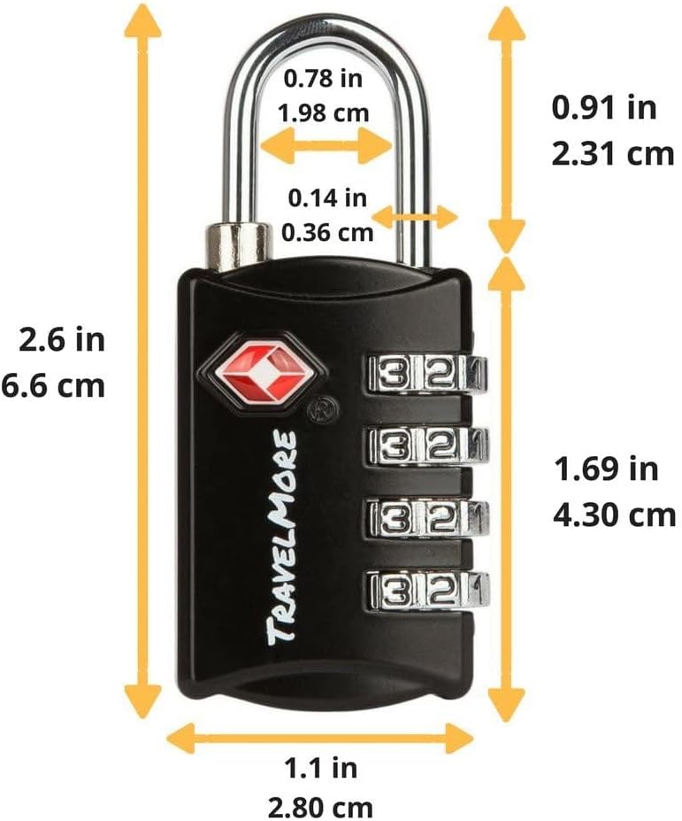 3 Pack TSA Luggage Locks with 4 Digit Combination – Heavy Duty Set Your Own Padlocks for Travel, Baggage, Suitcases & Backpacks - Black