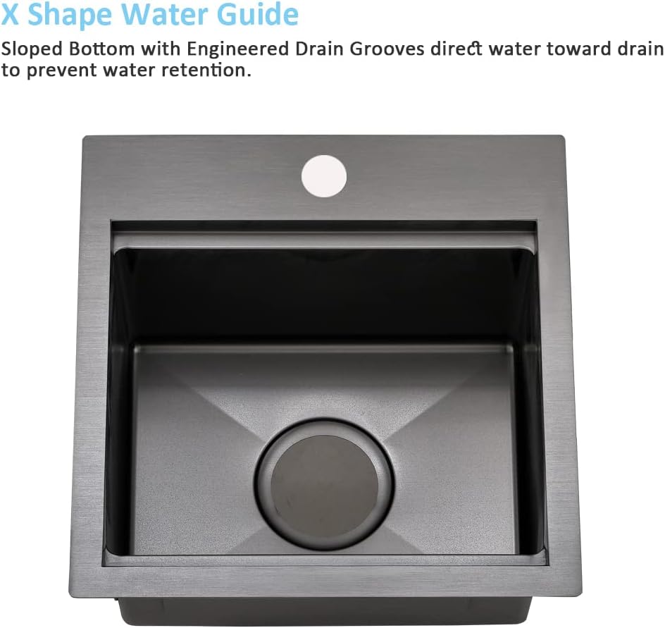 15 Inch Black Bar Sink Drop In Workstation-Bokaiya 15x15 Drop In Bar Sink Small Kitchen Outdoor Rv Sink 16 Gauge Black Stainless Steel Single Bowl Kitchen Sinks with Cutting Board