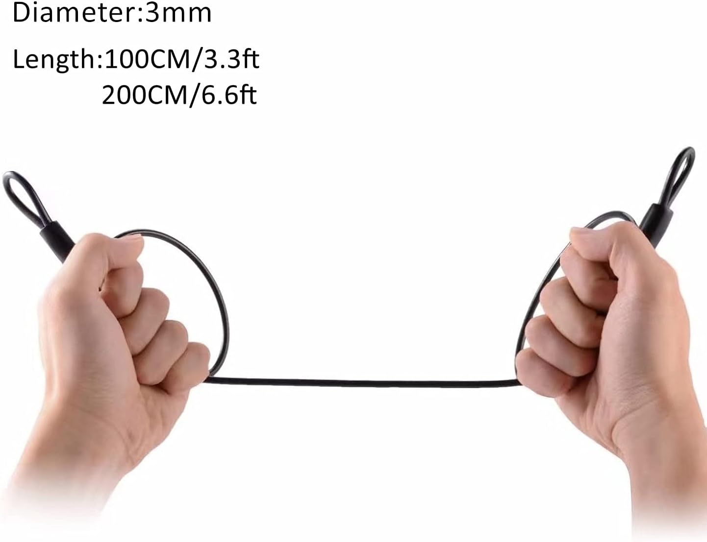 3mm 200CM/6.6ft Long Outdoor Travel Security Cable Lock,Braided Steel Coated Safety Cable Luggage Lock,Safety Cable Wire Rope Chain Lock Double Loop Lightweight (2 Pack)