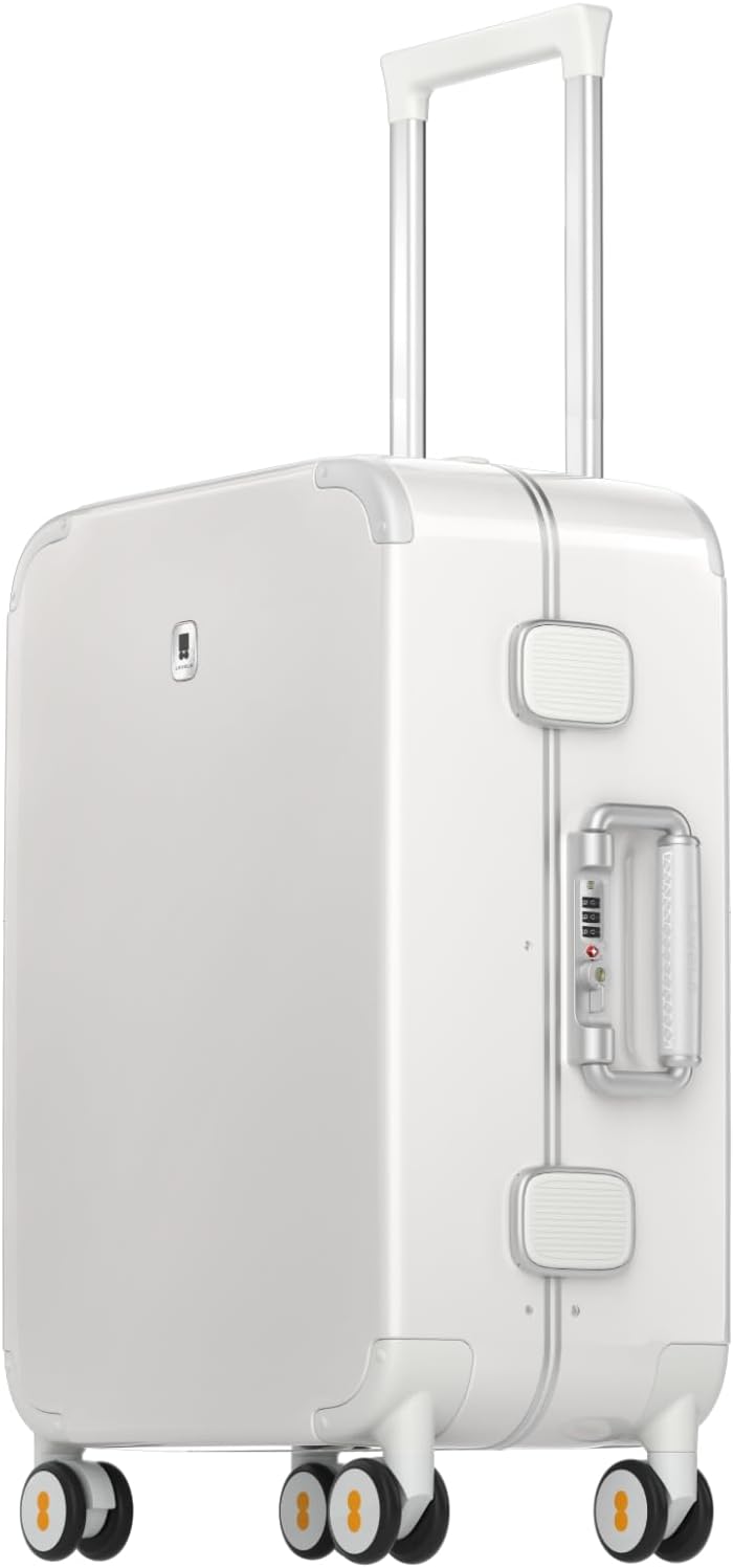 LEVEL8 Zipperless Carry On Luggage Airline Approved with Aluminum Frame, Cute Hardshell Suitcase with Spinner Wheels, Metal Rolling Travel Case with Tsa Locks, 20 Inch, Off White