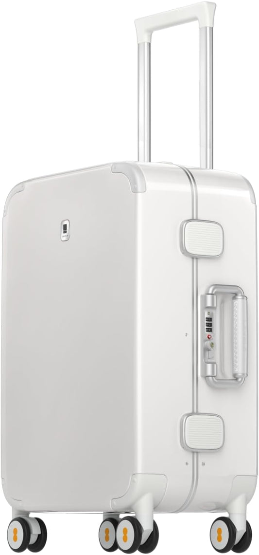 LEVEL8 Zipperless Carry On Luggage Airline Approved with Aluminum Frame, Cute Hardshell Suitcase with Spinner Wheels, Metal Rolling Travel Case with Tsa Locks, 20 Inch, Off White