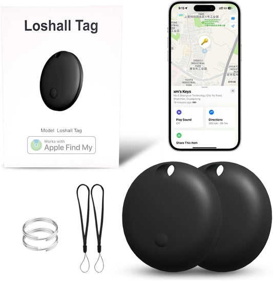 Air Tracker Tag 2 Pack, Smart Tracker Item Finders Compatible with Apple Find My, Bluetooth Smart Air Tag Key Finder Item Locator Worldwide Tracking for Pet Wallet Backpack Luggage, Black (iOS Only)