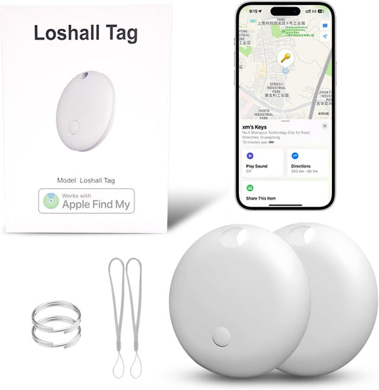 Smart Tag Tracker Works with Apple Find My, IP65 Waterproof and Replaceable Battery, Bluetooth Tracker Item Locator for Key Pet Wallet Backpack Luggage, 2 Pack, White (Not for Android or Huawei)