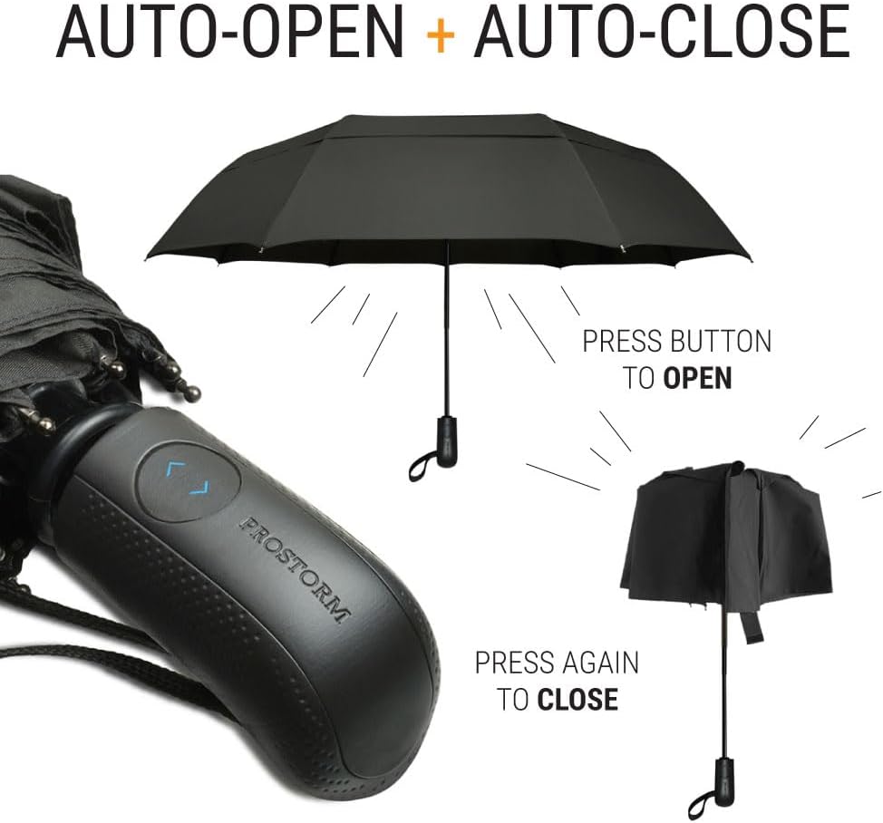 Vented Travel Umbrella | Strong Compact Windproof Umbrella | Top Pick by Wirecutter 2025 | Deep Dome Coverage | Auto Open/Close | Portable Pop Up with Large Coverage | Fits Car & Backpack