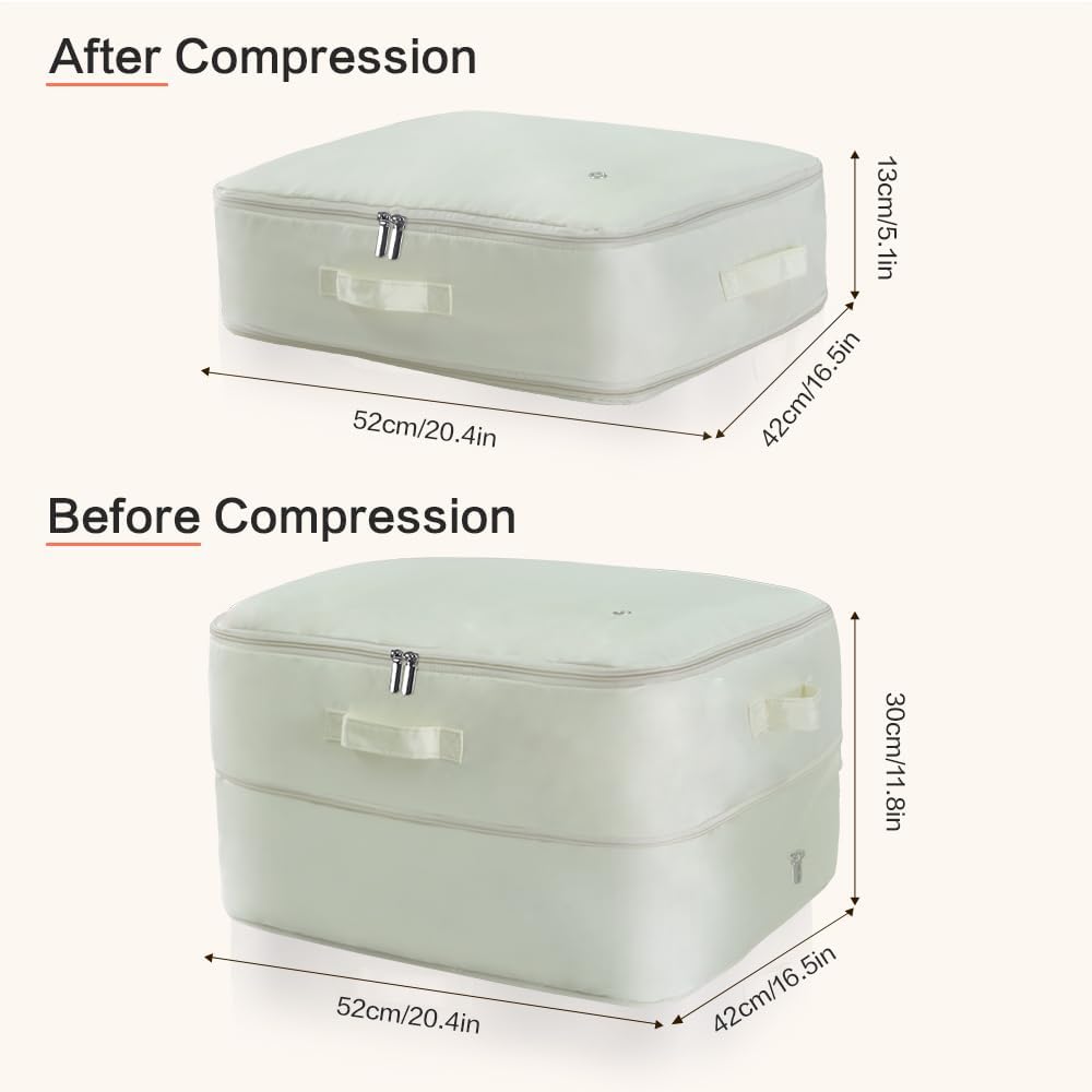 Ultra Space Saving Self Compression Storage Bags with Zipper, (Beige) -Compression Organize for Bedding, Comforter Storage Bag for Blankets Duvet Quilts Pillows