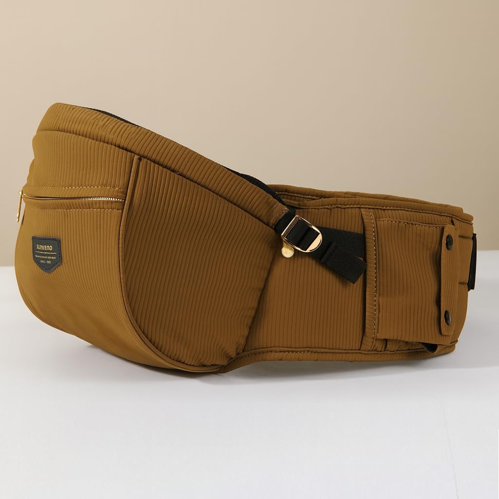 Sunveno Hip Baby Carrier with Seat,Ergonomic Baby Hip Carrier, Front-Facing Baby Holder, Anti-Slip Seat Surface, Wide and Adjustable Waistband,Multiple Pockets, Newborn to Toddler up to 45lbs, Brown