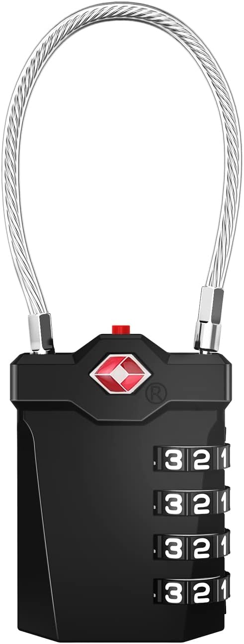 ZHEGE TSA Approved Luggage Lock, Travel Lock, 10,000 Combination Options, 5.5in Flexible Cable, Easy to Use, Secure & Solid, Suitable for Suitcase, Backpack, Briefcase (1 Pack, Black)