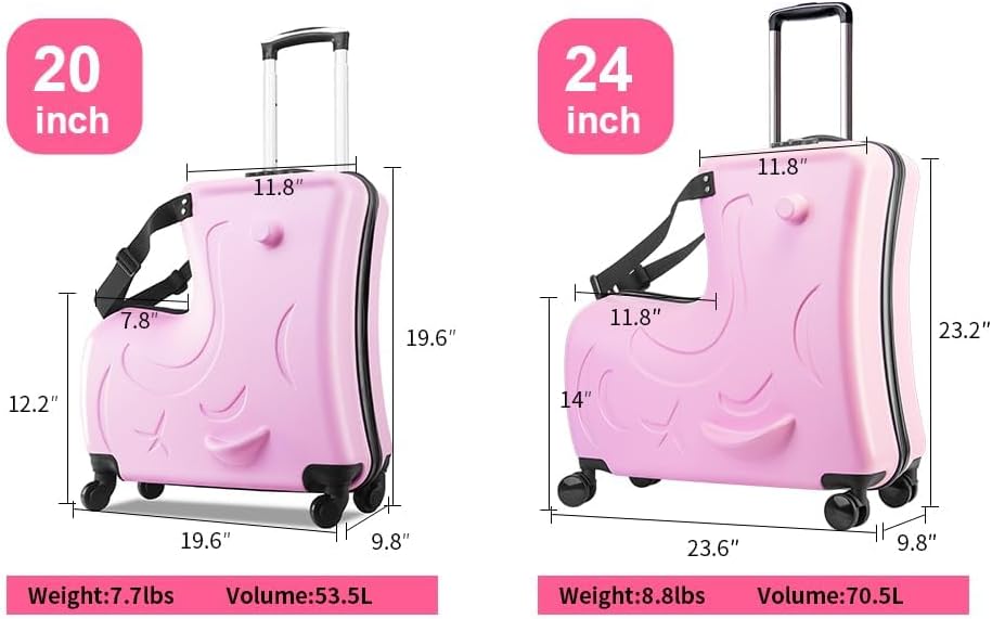 Travel Suitcases PC Kids' Luggage Suitcase with Wheels Ride-On Rolling Trolley Case Fits to Kid 6-12 Years Old (Checkd-24-Inch)