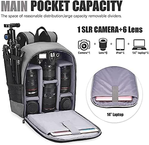 Cwatcun Camera Backpack Professional Camera Bag for Sony Canon Nikon SLR DSLR Mirrorless Camera and Lens Waterproof Camera Case with 14" Laptop Compartment, Tripod Strap Accessories (Ⅱ Small Grey)