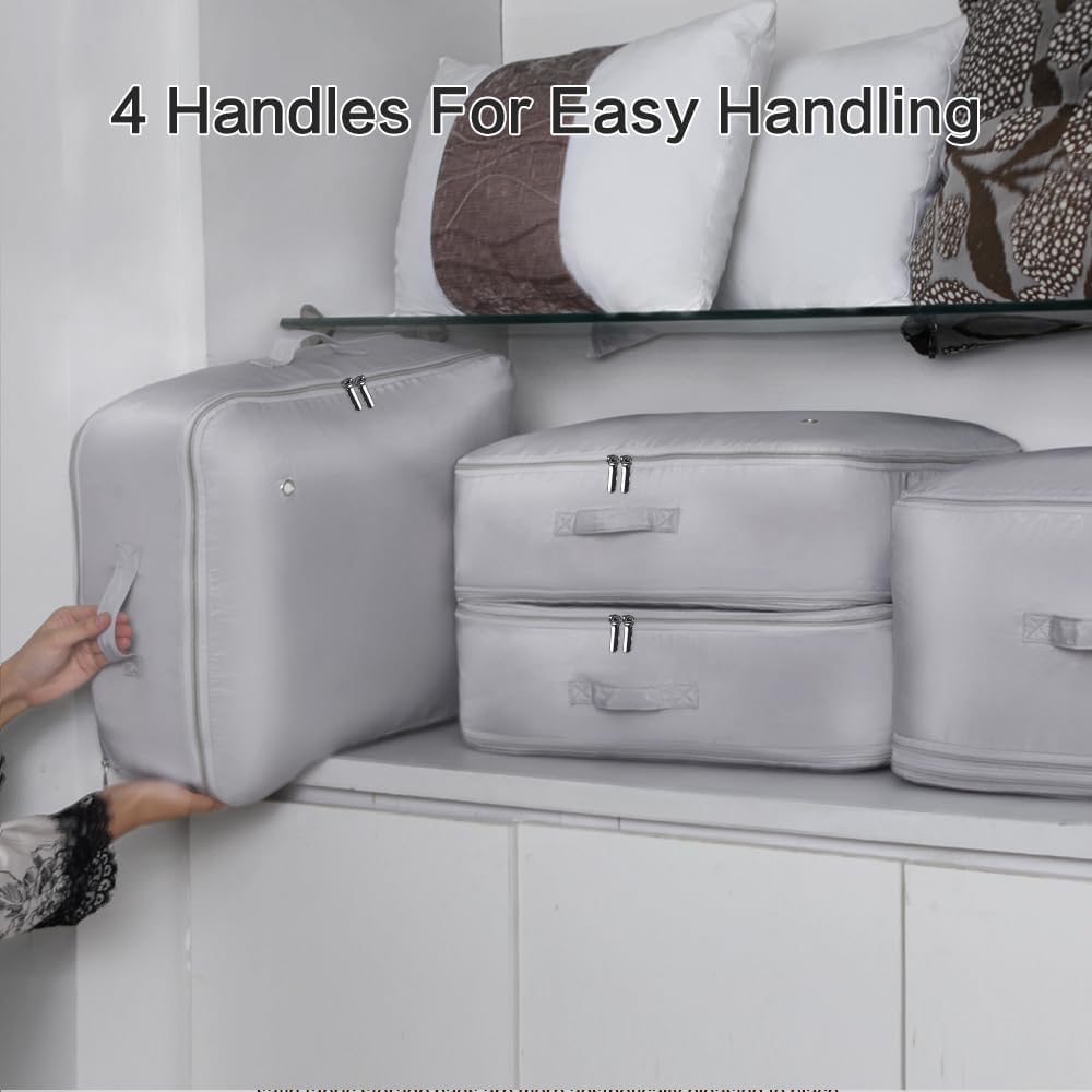 Ultra Space Saving Self Compression Storage Bags with Zipper, （Grey) -Compression Organize for Bedding, Comforter Storage Bag for Blankets Duvet Quilts Pillows