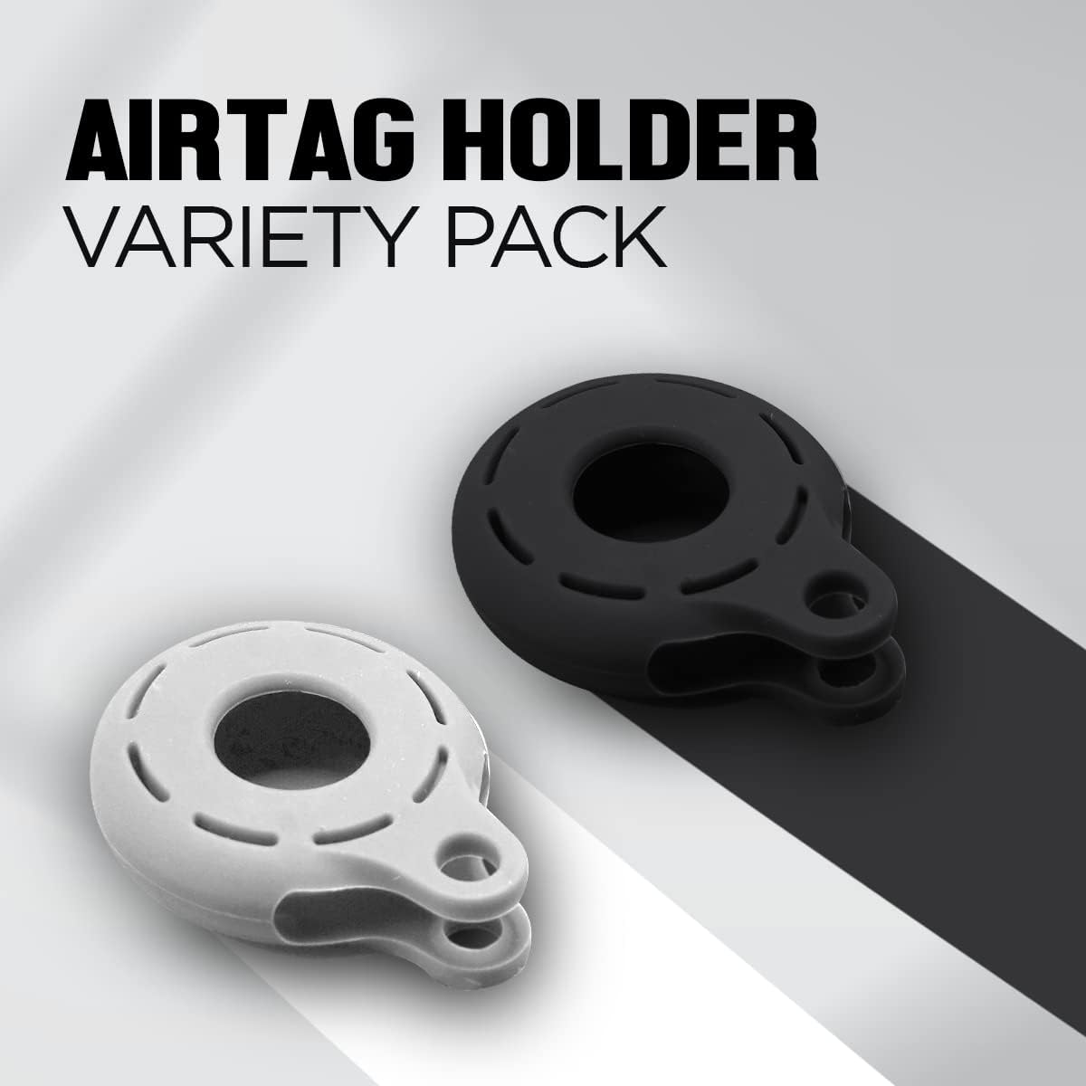 Apple AirTag 4 Pack Shockproof, Dustproof & Washable Cases, Silicon Holders with Accessories for Wallets, Luggage, Pet Collars, Key Finders (Black - White)