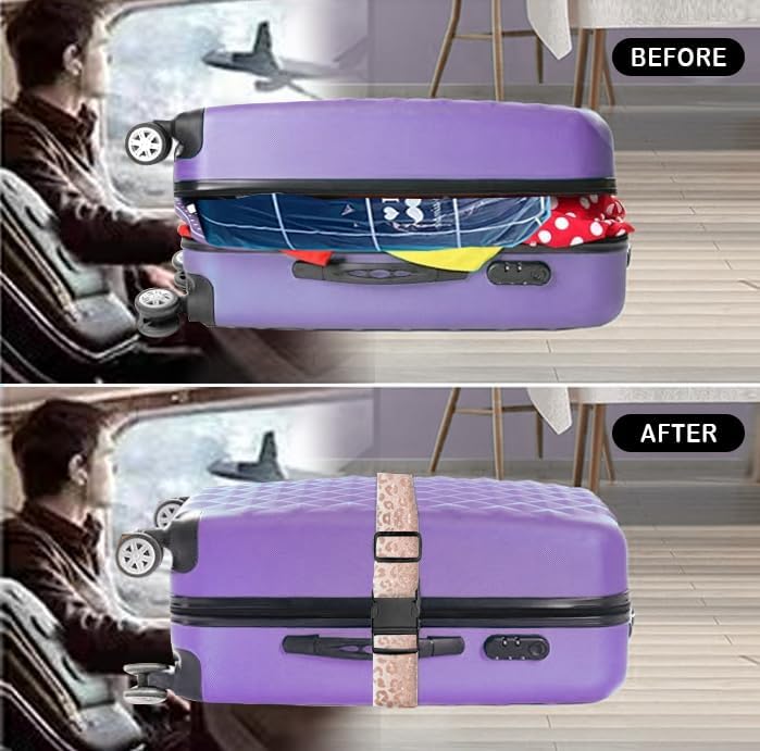 Luggage Straps for Suitcases Travel Belt Accessories, Cute Suitcase Strap, Adjustable Luggage Belt Strap, Heavy Duty with Quick-Release Buckle Luggage Strap Glitter Leopard