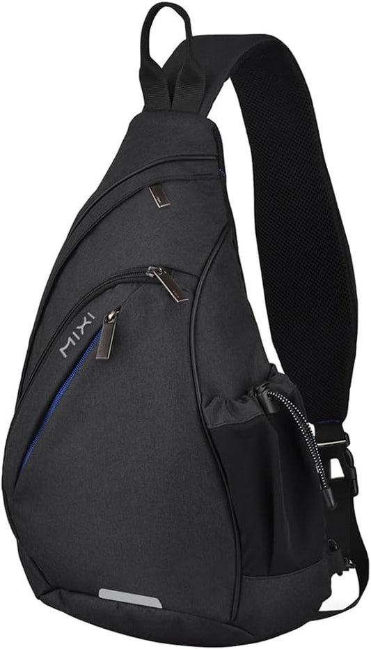 mixi Sling Bag Men Backpack Unisex One Shoulder Bag Hiking Travel Backpack Crossbody with USB Port for Men Women Versatile Casual Daypack-20 inch,Black