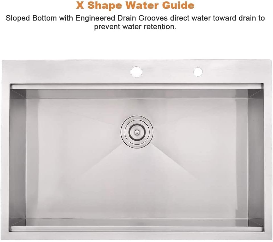 30 Inch Drop In Kitchen Sink Workstation-Bokaiya 30x22 Stainless Steel Drop In Sink 16 Gauge Deep Single Bowl Kitchen Sink with Cutting Board