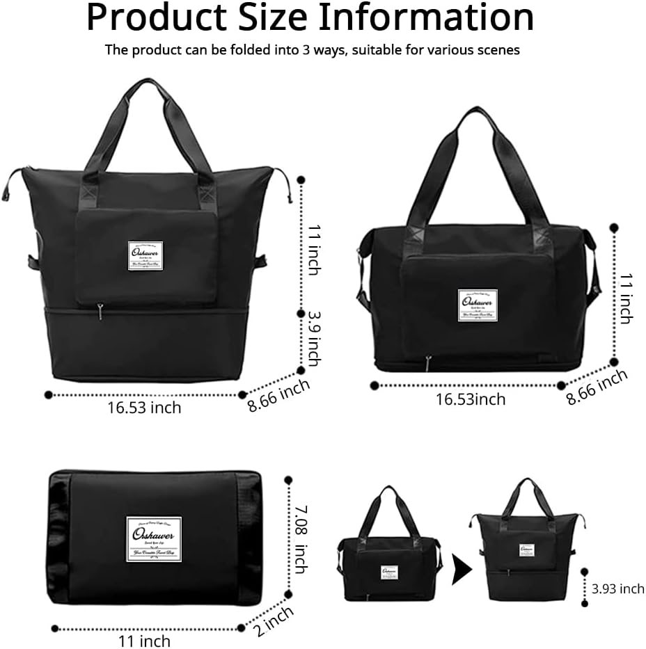 Large Capacity Foldable Travel Bag Expandable Portable Carry on Bag Dry&Wet Separation Sports Duffel Bags